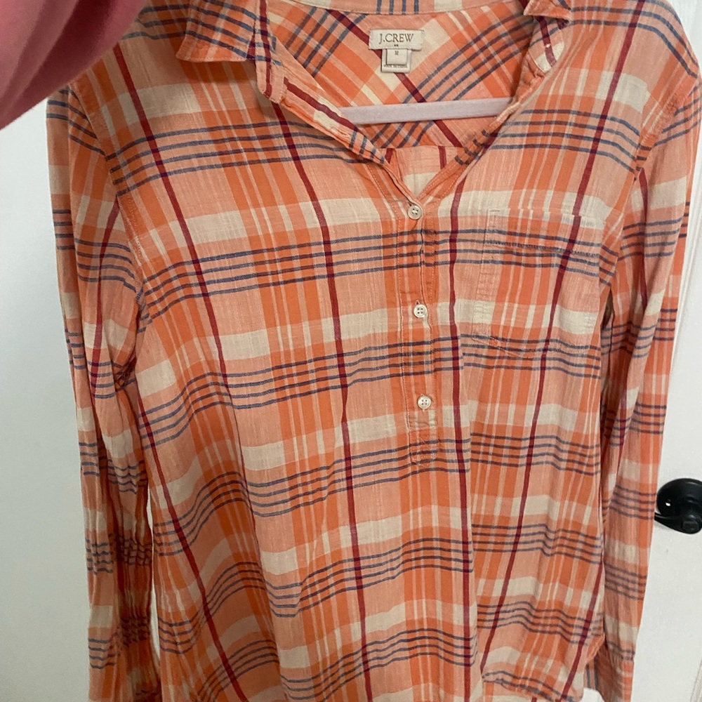 J. Crew Orange and Blue Plaid Shirt